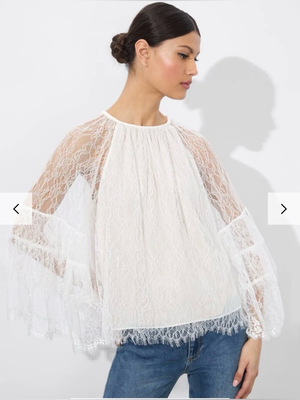 Alice + Olivia Delia Ruffle Lace Angel Sleeve Tunic Top Size M $495